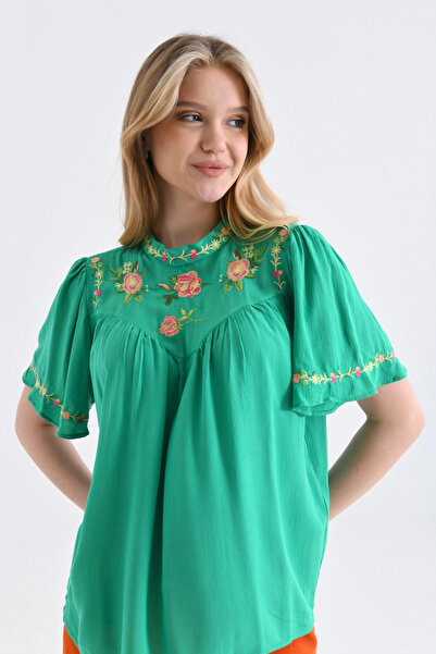 Park Karon Bluză casual cu mâneci cu detaliu broderie