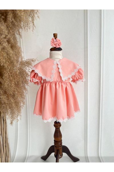 Hobidik Baby Girl Children's Salmon Crepe Fabric Cape Collar Dress