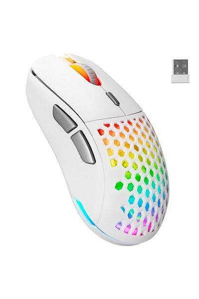 Rampage Mouse de gaming wireless Rampage FURYZ, iluminare RGB, 16000 DPI, 2.4GHz și cu fir, USB-C, Alb