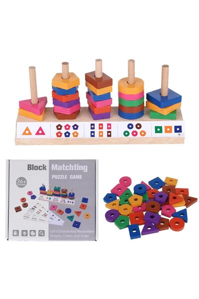 rexa لعبة ألغاز مونتيسوري الخشبية - لعبة تعليمية للتكديس ومطابقة الأشكال مع ب...