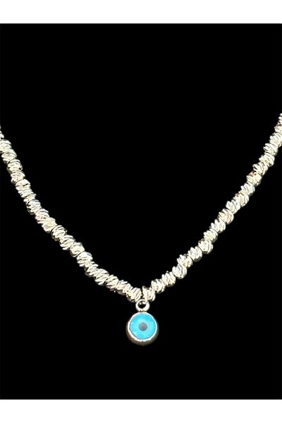 lolajewelry Luxury Steel Silver Color Dorıka Evil Eye Beaded Steel Anklet