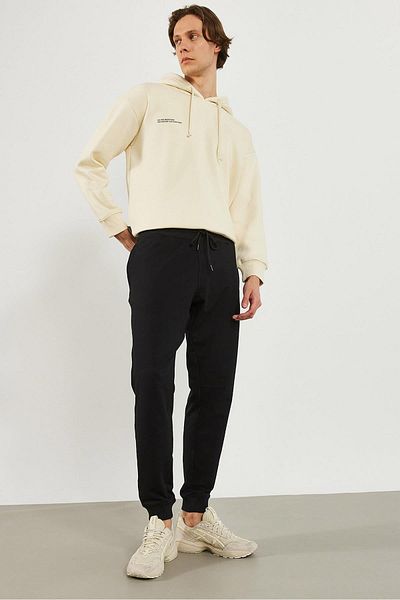 VENA Ανδρικό Marc Black Slim Fit Φούτερ με ελαστικά πόδια