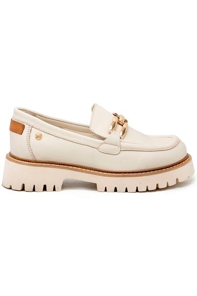 Mammamia D25Ya-03695 Cream Skin Leather Women's Loafer Shoes