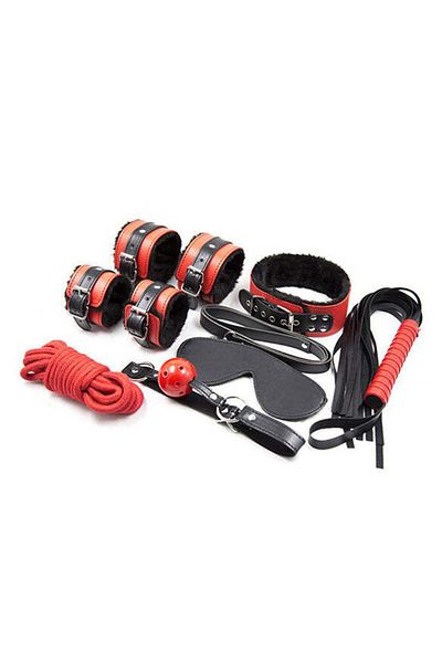 WildFashion Set 8 piese fetish/BDSM din piele ecologica, Rosu si Negru, TOY152-311