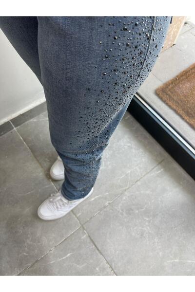 LA CARTE Mom Jeans Pantaloni din denim cu broderie laterală cu pietre 0291