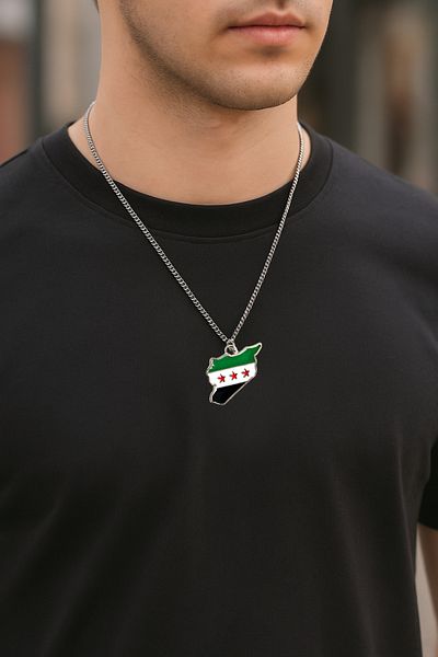 Kufi Design Syria Map Men's Necklace Stainless Metal 60cm