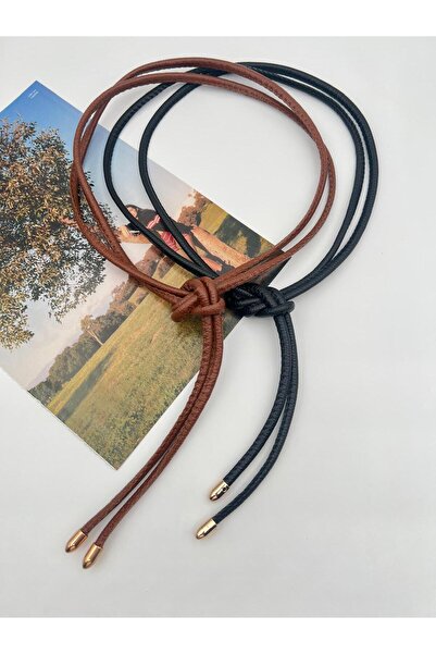 MODAM HİFA Set of 2 (Tan Black) Tie-Up Cord Women's Belt Rope Belt Dress Belt Shirt Belt