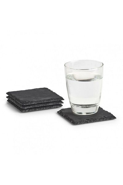 zeller Set of 4 Zeller glass coasters, slate, non-stick, 10 x 10 x 0.5 cm