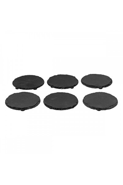 Secret de Gourmet Set de 6 suporturi pentru băuturi SG, ardezie, suport din bambus inclus, diametru 10 cm