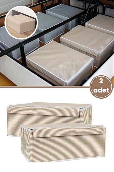 Flora Base Box Storage Box, Bed under Sofa Organizer Waterproof Cardboard Supported (50X40X19Cm) 2 Pieces Brown