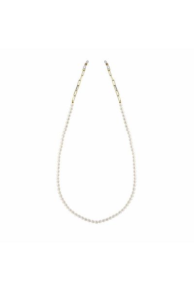 ohmygod jewelry Marmares – Colier pentru ochelari cu perle de cultura de 4 mm si lant de zale din argint placat cu