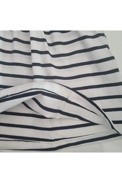 Uğur bebe Girls' Striped Combed Cotton Dress Flexible Soft Ecru Navy Blue Color