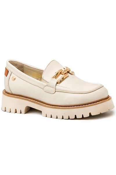 Mammamia D25Ya-03695 Cream Skin Leather Women's Loafer Shoes