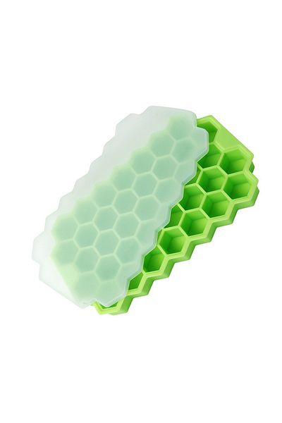 zola Ice mold, silicone/plastic, 37 hexagonal cubes, 20.5x11.5x1 cm, green