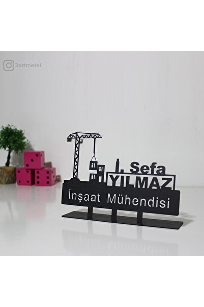 3art Metal İnşaat Mühendisi Masaüstü İsimlik - Kişiye Özel Metal Masa İsimliğ...