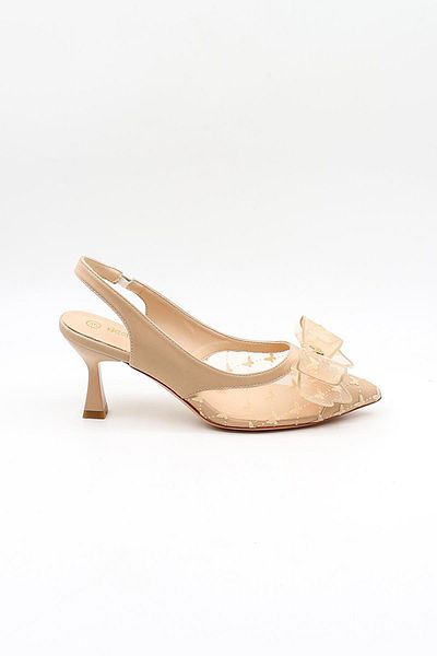 KRISTE BELL Short Heeled Bow Detailed Buckle Stiletto Kb1000 Beige