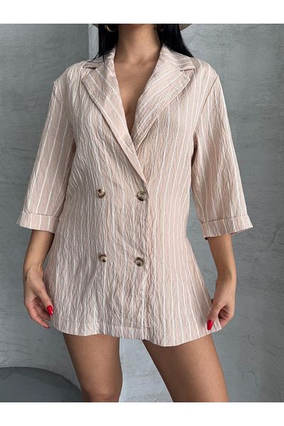 LB Laluna Butik Γυναικείο παλτό με ριγέ σακάκι με σχισμή στο πλάι