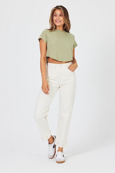 VENA Milano Ivory Belted Mom Fit Jean Women's Trousers