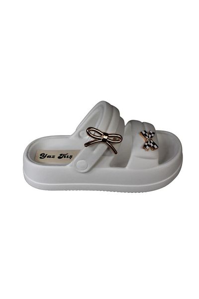 Akınal Bella Akinalbella Black White Grey Women's Stoned Sea Pool Plage Casual Backstrap Slippers Heel Height 4