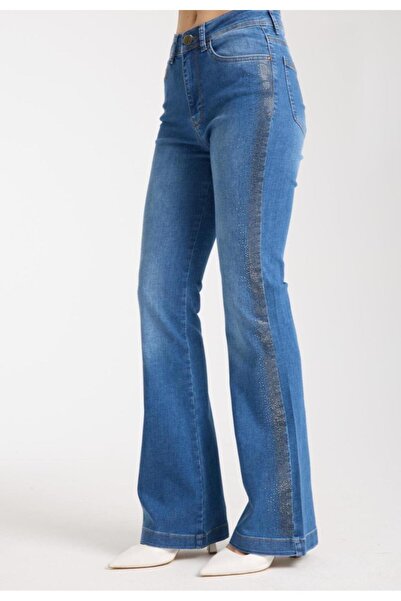 LA CARTE evazat Pantaloni din denim cu dungi de piatră A.Mavi 4000