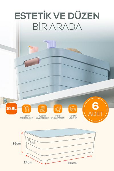 Vienev Cutie de depozitare de 10,8 litri cu 6 capaci albastru