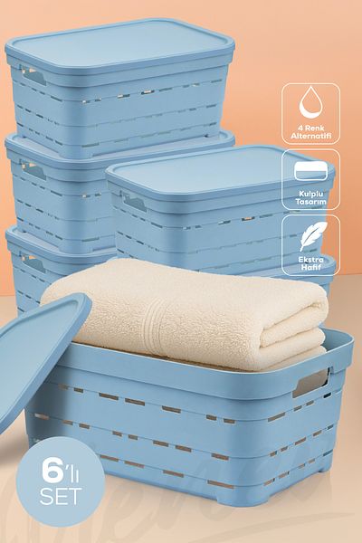 Vienev Cutie de depozitare perforată de 10,8 litri cu 6 capac albastru