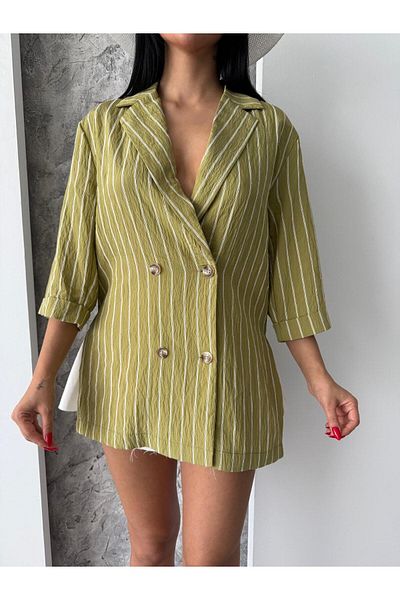 LB Laluna Butik Women's Side Slit Striped Blazer Jacket