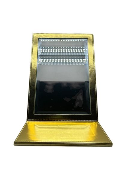 MeGass Dekor Leather Fabric Covered Yellow Color Foldable Footed Jewelry and Makeup Mirror 31*X31 cm