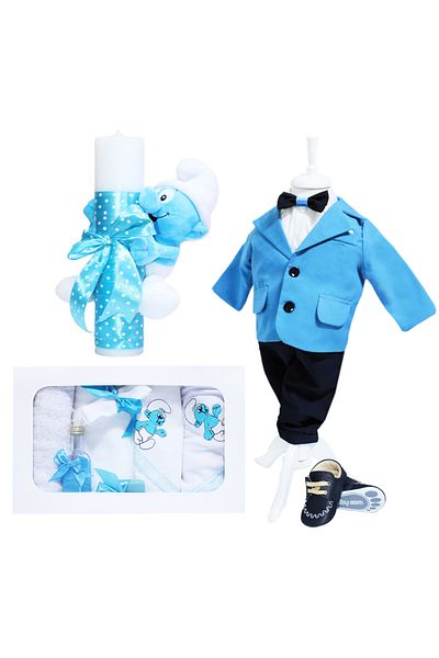 Recostore Set botez de baieti personalizat cu Strumfi, 14 piese, turcoaz, Recostore®, REC886