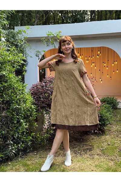 Butik Esra Kandemir Summer Cotton Washable Fabric Lined Large Size Authentic Dress