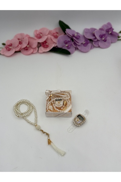 Uğurlu Hac Σετ διπλών χαντρών προσευχής από μαργαριτάρι Zikirmatik