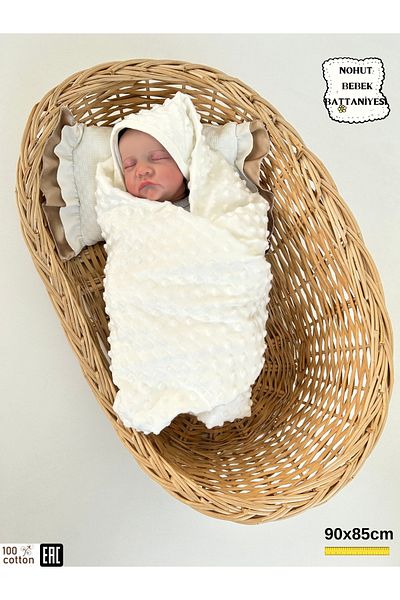 Bebella Ecru Chickpea Double Layer Baby Girl Blanket Swaddle Cotton Multi-Purpose Cover Seasonal 90X85Cm