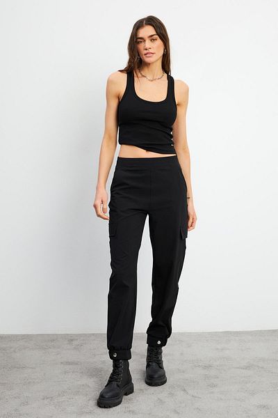 VENA Women's Karina Black Parachute Cargo Pants