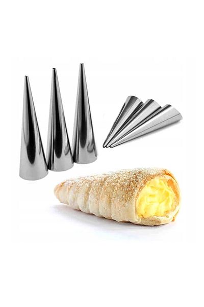 OEM Set 10 bucati forme de copt pentru rulouri, conuri din otel inoxidabil, 12 cm, grosime 3.3 cm
