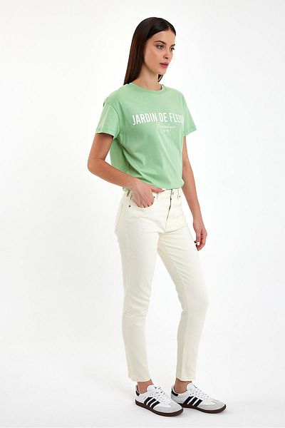 VENA Mila Bone Colored Boyfriend Jean Trousers - Frayed Cut