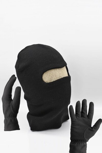 Külah Erkek Kar Maskesi + Polar Eldiven Kışlık Set