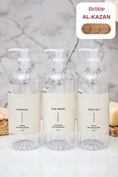 homence Shampoo Shower Gel Hair Conditioner Label Plastic Bottle Bathroom Set 3-Piece Clear Soap Dispenser 500ml