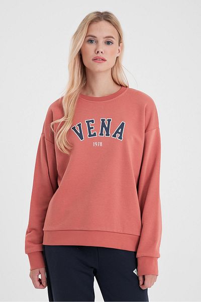 VENA Γυναικείο φούτερ με λογότυπο Dusty Rose με στάμπα από βαμβάκι