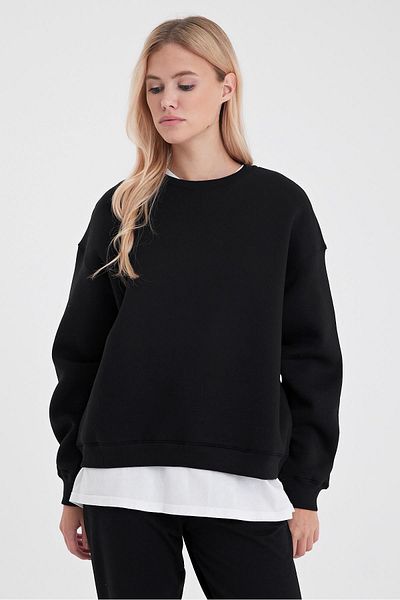 VENA Дамски суитшърт Rhona Black с кръгло деколте и стандартна кройка, 3 нишки
