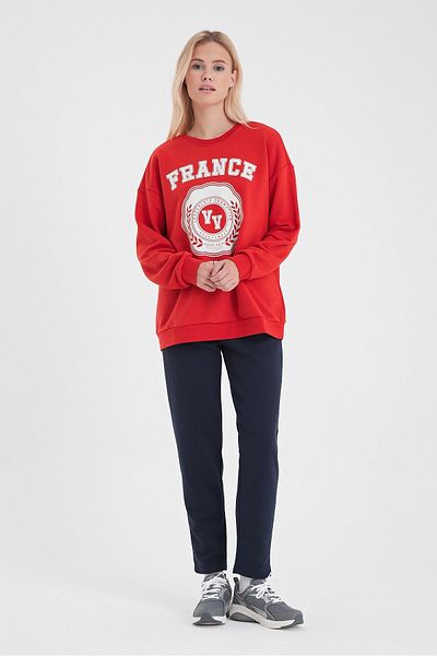 VENA Women's College Red Printed Sweatshirt