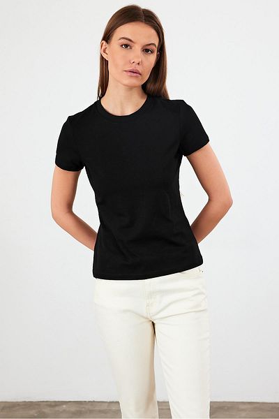 VENA Tricou de damă Rachel Black cu decolteu rotund, slim fit