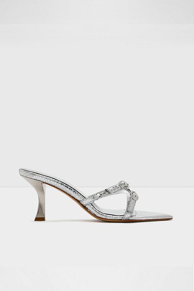 Aldo Leyna-Tr - Silver Colored Faux Leather Women's Heeled Slippers