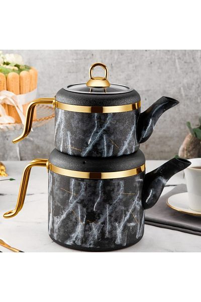 ÖZLİFE Özlife Vigo Golden Family Size Granite Teapot Set