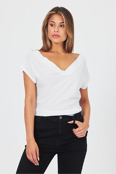 VENA Γυναικείο Modal T-Shirt με λευκή λαιμόκοψη V και λεπτομέρεια στην πλάτη - Almira