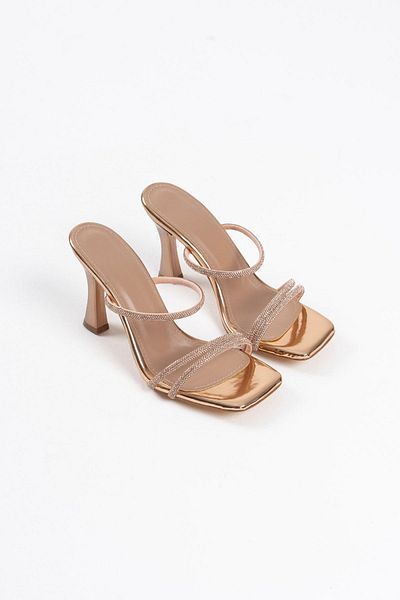 EMOYRA Alvina Bronze Mirror Stone Women's Heeled Slippers