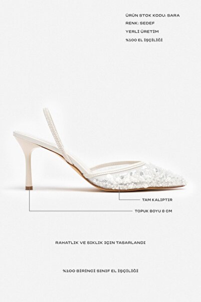 NİŞANTAŞI SHOES Dámské boty na podpatku Sara Sedef Mesh Bead s detailní špičatou špičkou