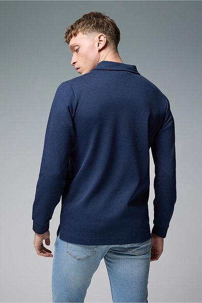 VENA Ανδρικό πλεκτό πουλόβερ με γιακά πόλο Navy Blue μακρυμάνικο