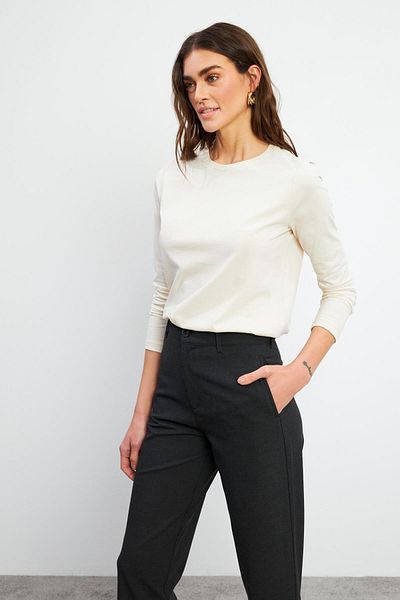 VENA Γυναικείο μπλουζάκι Gloria Beige Crew Neck Regular Fit μακρυμάνικο Basic