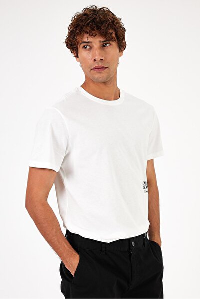VENA Men's Reason Ivory Printed Crew Neck T-Shirt
