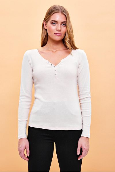 VENA Γυναικείο μακρυμάνικο μπλουζάκι Matilda Beige με λεπτομέρεια που ταιριάζει στο σώμα
